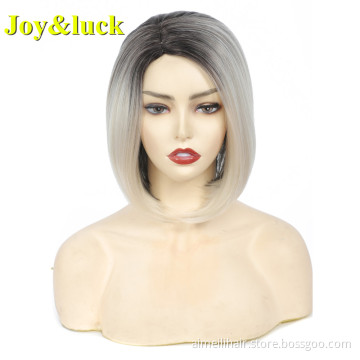 Wholesale Hair for Women Side Part Dark Root Scalp Wig Black Ombre Blonde Natural Straight Short Bob Cut Wig Synthetic Hair Wigs